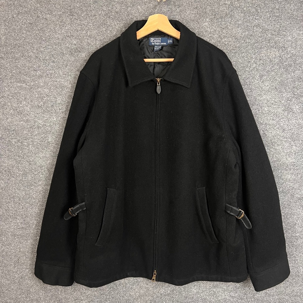 Polo Ralph Lauren Jacket Mens XL Black Excellent Wool Blend Zip Up